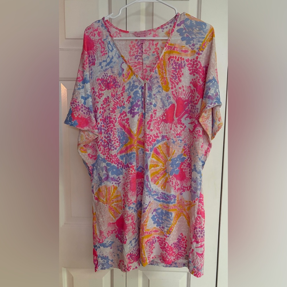 Lilly Pulitzer linen pink paradise cover up tunic